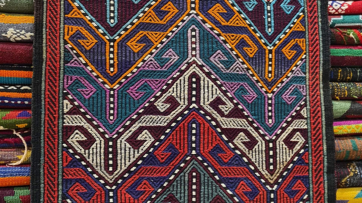 Semdinli Rugs Mid-Century Turkish Denizli Semi-Antique Cecim Kilim Rug