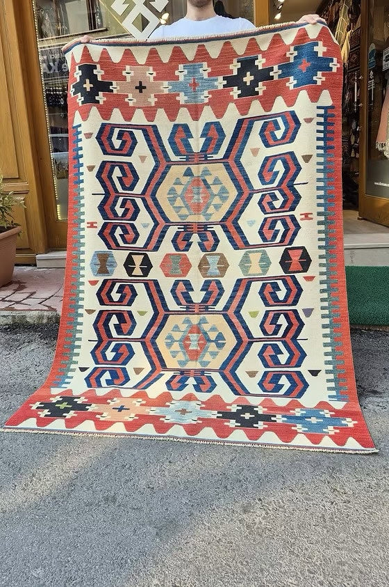 Collector-grade mid-century Konya kilim rug for organic, farmhouse, and gallery-style interiors