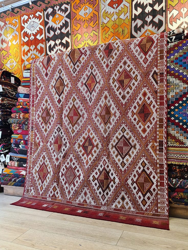 Unique 1950s Turkish Konya Tribal Cecim Kilim rug, 4'10" x 6'11", ideal for collectors and designers in NYC and USA.