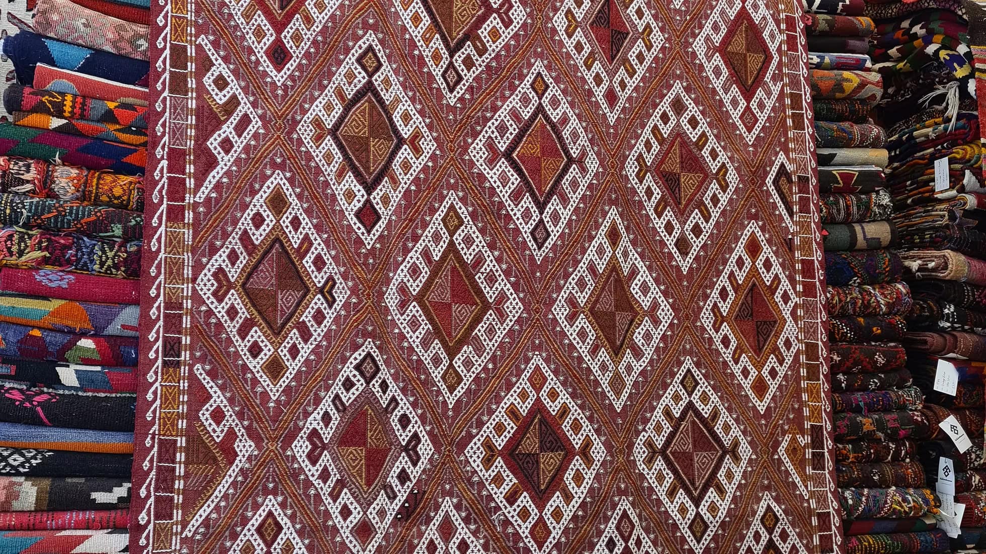 Vintage Turkish Konya Tribal Cecim Kilim rug - Handwoven 100% wool, 4'10" x 6'11", perfect for NYC and USA interior designers, collectors, and modern bohemian homes.