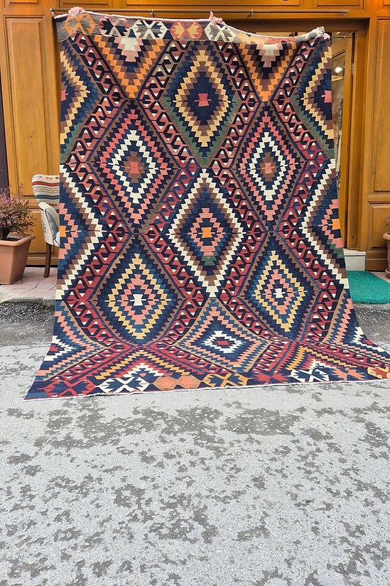 1950s Turkish handwoven kilim in earthen hues designed for rustic and Scandinavian settings