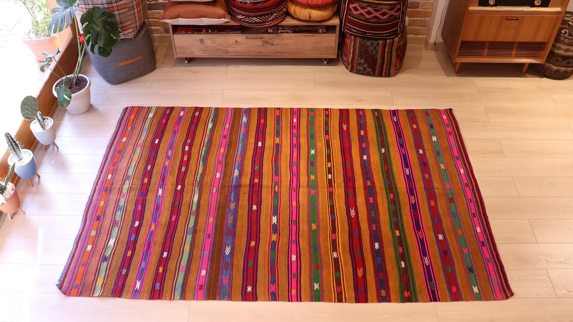 Turkish Handwoven Large Area Rug – Mid-Century Design