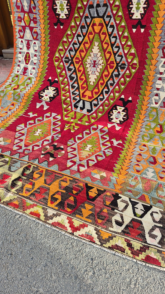 Handpicked flat-weave Kilim Couture rug from Turkey, featuring multi-layered medallion design, soft patina, and heirloom-quality craftsmanship.