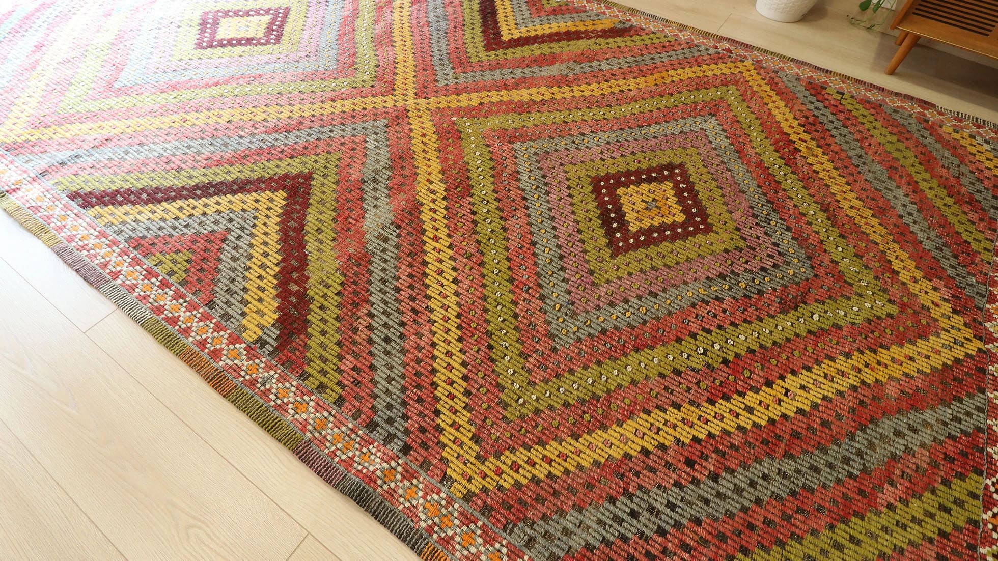 Mid-Century Runner Rug in Red, Green, Yellow and Blue